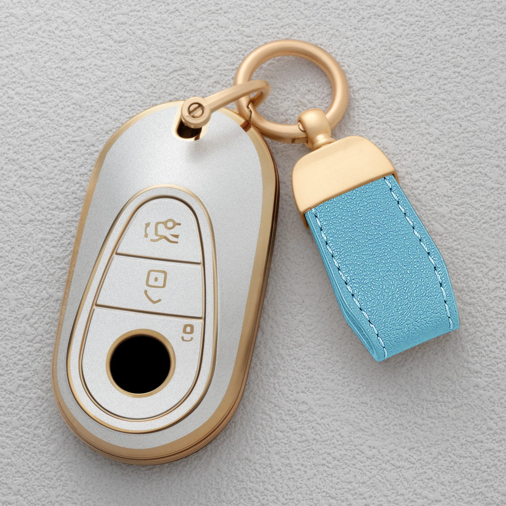 Quicksand Gold TPU Car Key Fob Cover for Mercedes-Benz C, E & S-Class, CLE, GLC, EQS & EQE – W206, W214, W223, C236, X254