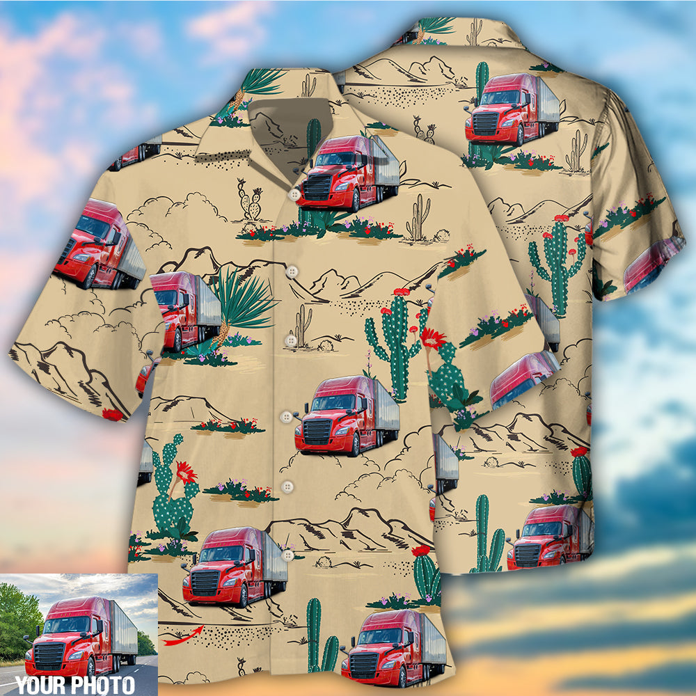 Semi Trailer Truck Desert Photo Hawaiian Shirt For Coastal Travel, Casual Events, And Comfortable Summer Wear