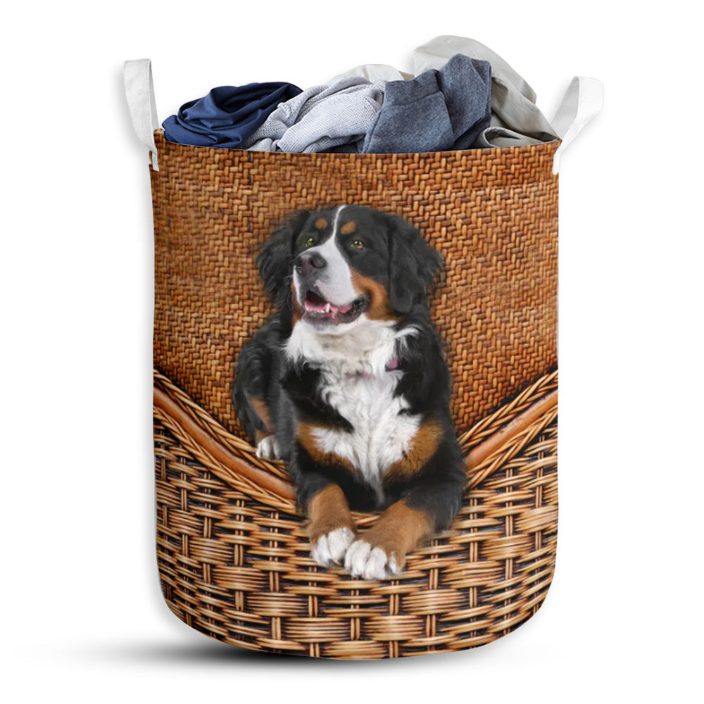 Sennenhund Berner Dog Rattan Texture Laundry Basket For Bathroom Bedroom Storage