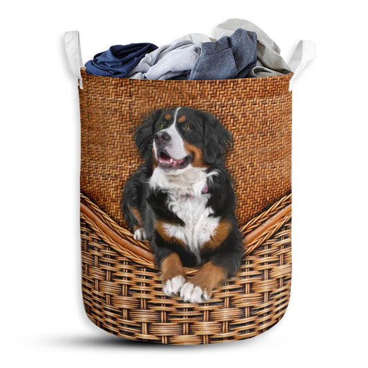 Sennenhund Berner Dog Rattan Texture Laundry Basket For Bathroom Bedroom Storage