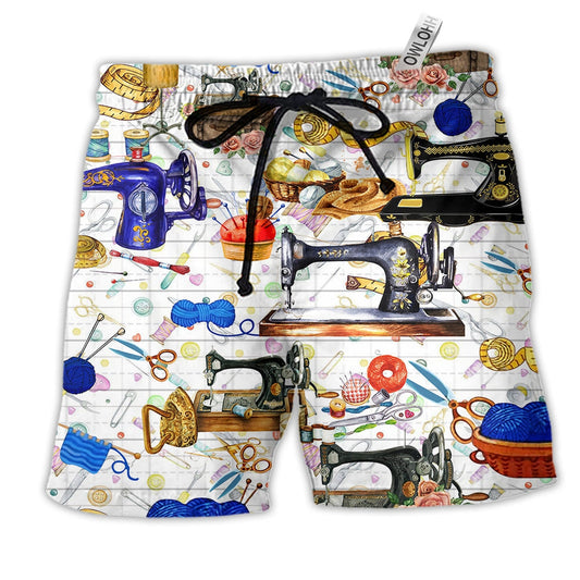 Sewing Fills My Days Floral Hawaiian Print Beach Shorts For Sunny Holidays And Outdoor Wear
