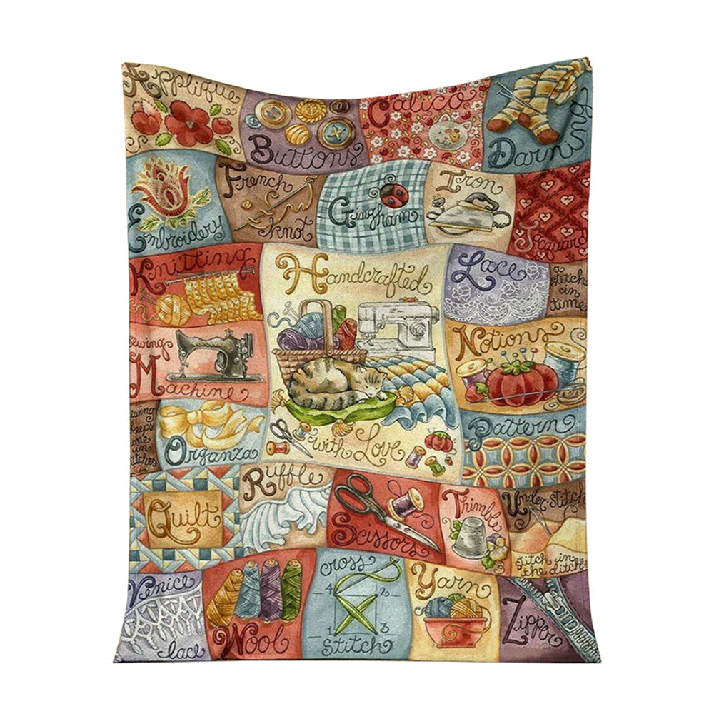 Sewing Handcrafted With Love Flannel Blanket For Cozy Bedroom Sofa Decor