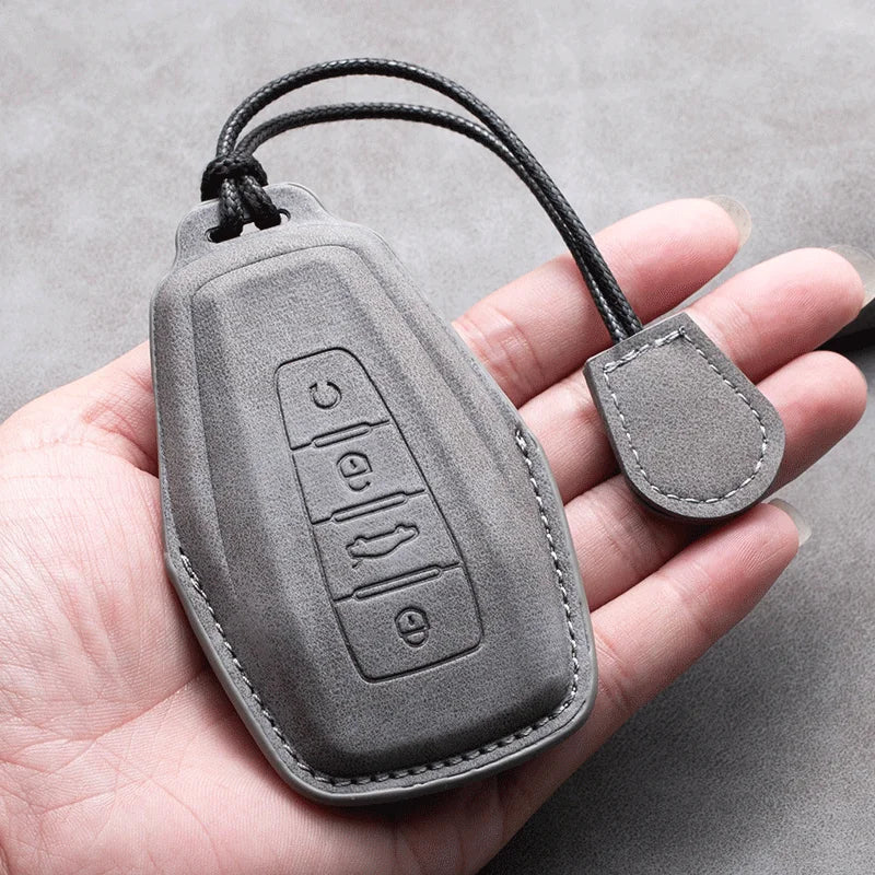 Leather Car Key Cover Compatible with Geely Coolray, X6, Emgrand, Global Hawk, GX7, Atlas, Boyue, NL3, X7, EX7, Kulrey, GT, GC9