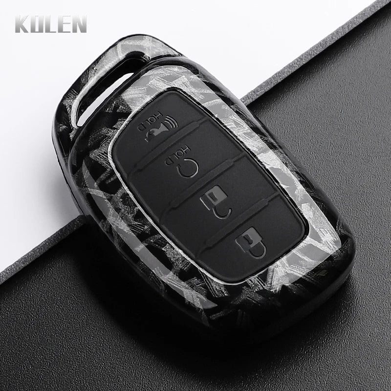 Car Key Cover Compatible with Hyundai Tucson Santa Fe Rena Sonata Elantra Creta ix35 ix45 i10 i30 i40 – Carbon Fiber Style