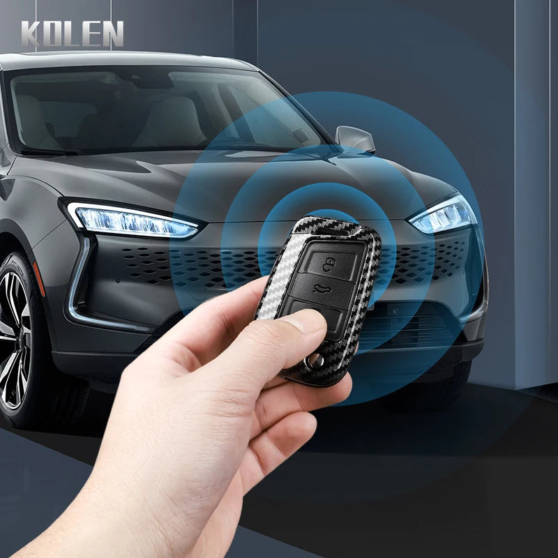 Car Key Cover Compatible with Volkswagen (VW) Golf 7 MK7 Tiguan MK2; SEAT Ateca Leon FR 2 Ibiza – Carbon Fiber Style