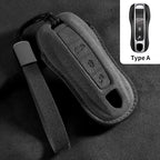 Suede Remote Key Fob Case Compatible with Porsche 958, Macan, 911, Panamera, 996, 991, Boxster, 987, 997, 2019, 2020