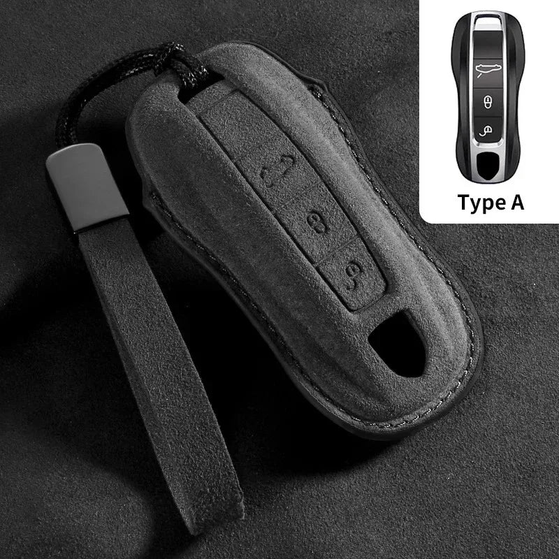 Suede Remote Key Fob Case Compatible with Porsche 958, Macan, 911, Panamera, 996, 991, Boxster, 987, 997, 2019, 2020