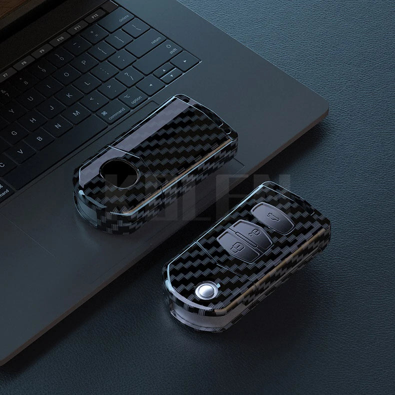 Flip Key Cover Compatible with Mazda 2 3 5 6 8 CX7 CX-7 CX5 CX-5 CX9 CX-9 MX5 MX-5 M6 RX8 RX-8 – 2/3/4 Buttons – Carbon Fiber Style