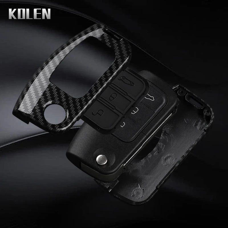 Car Key Cover Compatible with Ford B-Max C-Max Eco Sport Galaxy Fiesta Focus 2 Ecosport Kuga Escape Falcon – Carbon Fiber Style