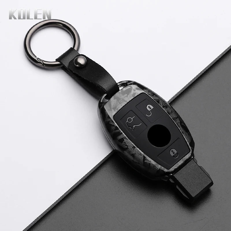 Car Key Cover Compatible with Mercedes-Benz A B C E Class GLS GLA GLK GLC CLS CLA AMG W204 W205 W212 W463 W176 – Carbon Fiber Style