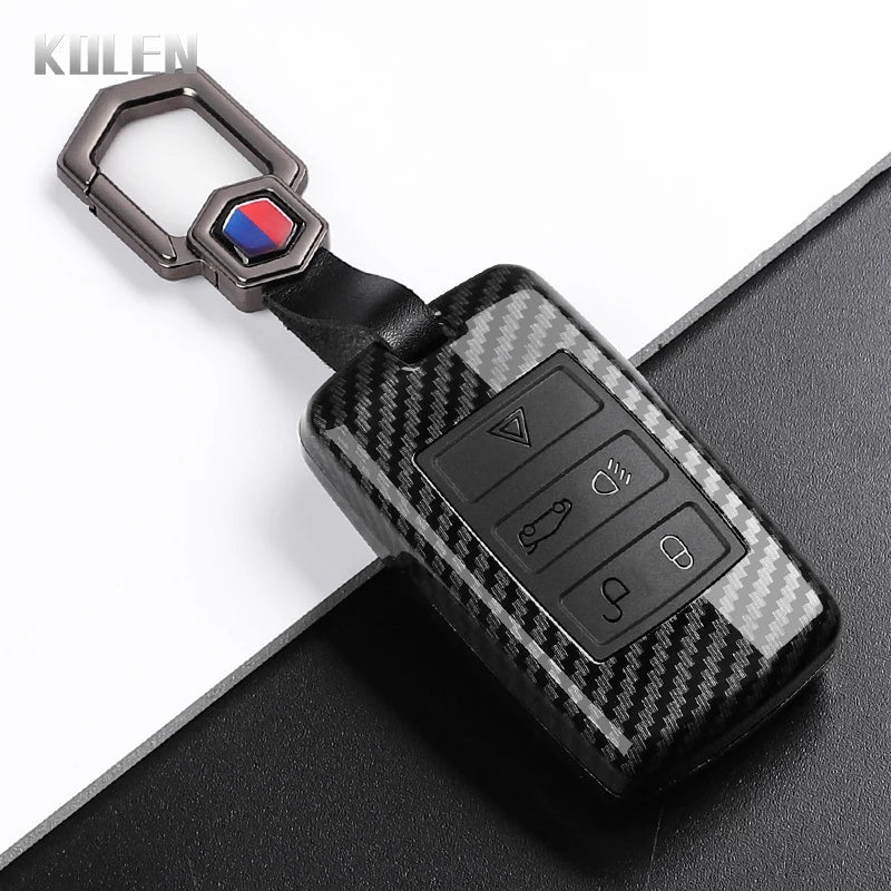 Car Key Cover Compatible with Land Rover Range Rover Sport Evoque Velar Discovery Defender; Jaguar XE E-PACE XF – Carbon Fiber Style