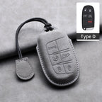 Leather Car Key Fob Cover Compatible with Jeep Commander, Grand, WK2, KL, BU, MP; Dodge; Chrysler 200, 300C