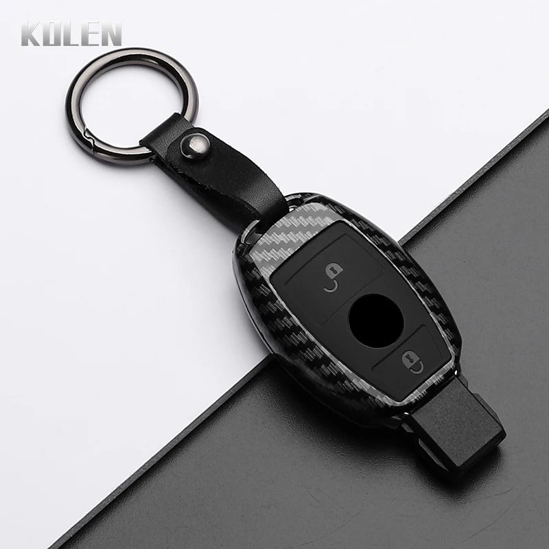 Car Key Cover Compatible with Mercedes-Benz A B C E Class GLS GLA GLK GLC CLS CLA AMG W204 W205 W212 W463 W176 – Carbon Fiber Style