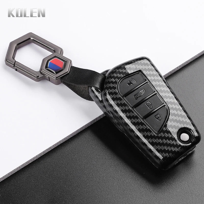 Car Key Cover Compatible with Toyota Camry RAV4 Fortuner Hilux Auris Corolla Avensis Verso Yaris Aygo; Scion tC – Carbon Fiber Style