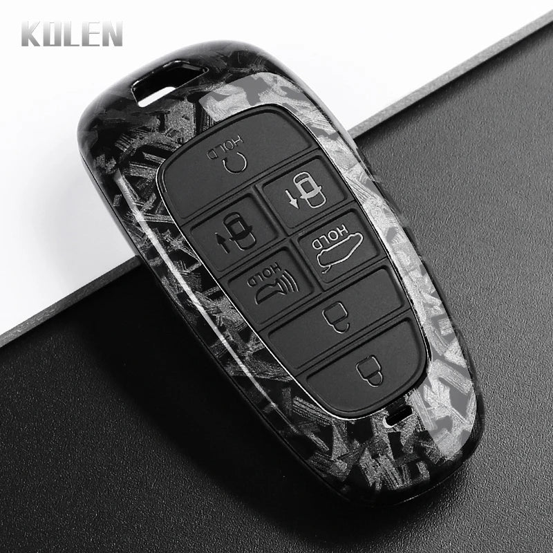 Car Key Cover Compatible with Hyundai Santa Fe Tucson 2022 Nexo NX4 Atos Prime Solaris – Carbon Fiber Style