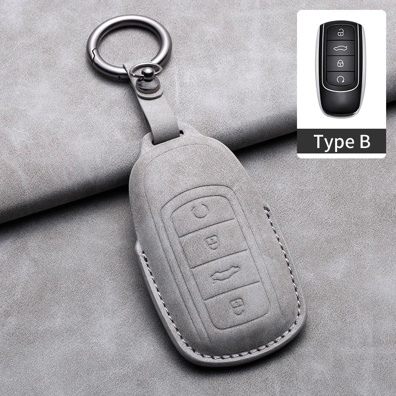 Leather Car Key Fob Cover Compatible with Chery Tiggo 7 Pro, Tiggo 8 Pro, Exeed, Tiggo 2, 3x, Arrizo 5Pro, Gx, 5x, EQ7, Tiggo