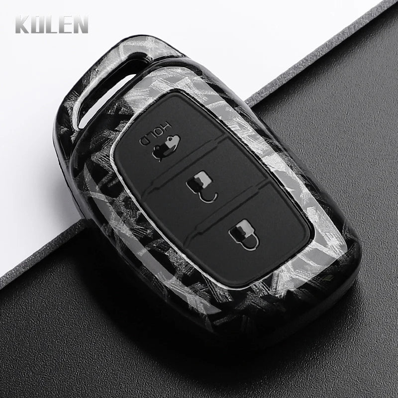 Car Key Cover Compatible with Hyundai Tucson Santa Fe Rena Sonata Elantra Creta ix35 ix45 i10 i30 i40 – Carbon Fiber Style