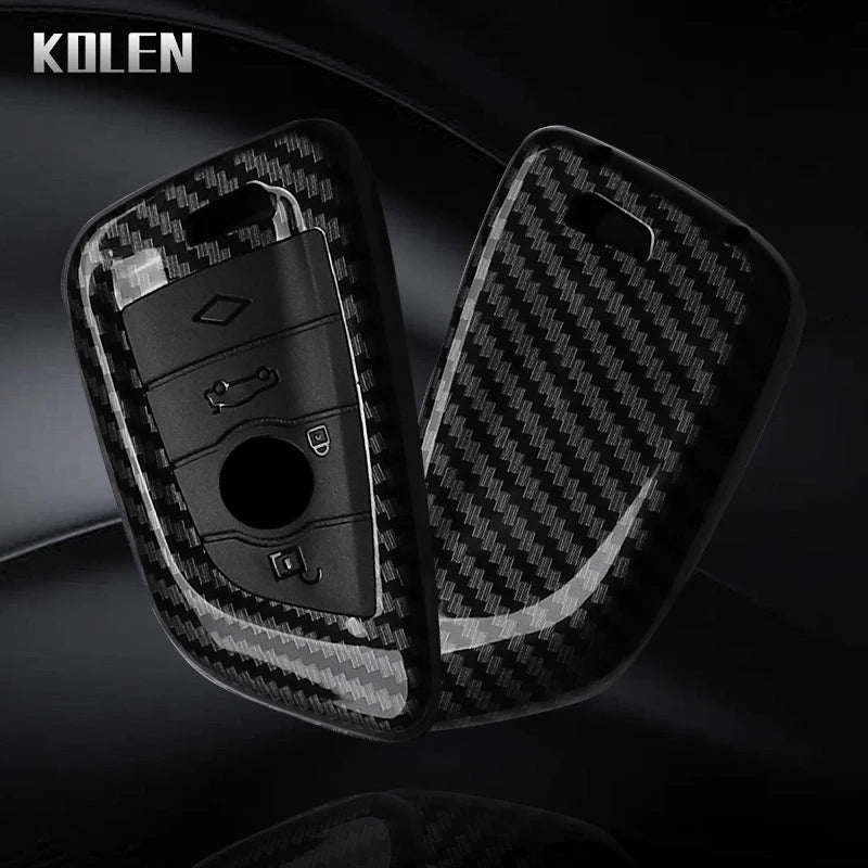 Car Key Cover Compatible with BMW X1 X3 X5 X6 X7 1 3 5 6 7 Series G20 G30 G11 F15 F16 G01 G02 F48 – Carbon Fiber Style
