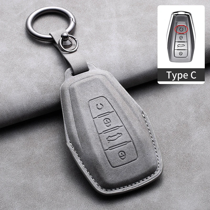 Leather Car Key Cover Compatible with Geely Coolray, X6, Emgrand, Global Hawk, GX7, Atlas, Boyue, NL3, X7, EX7, Kulrey, GT, GC9