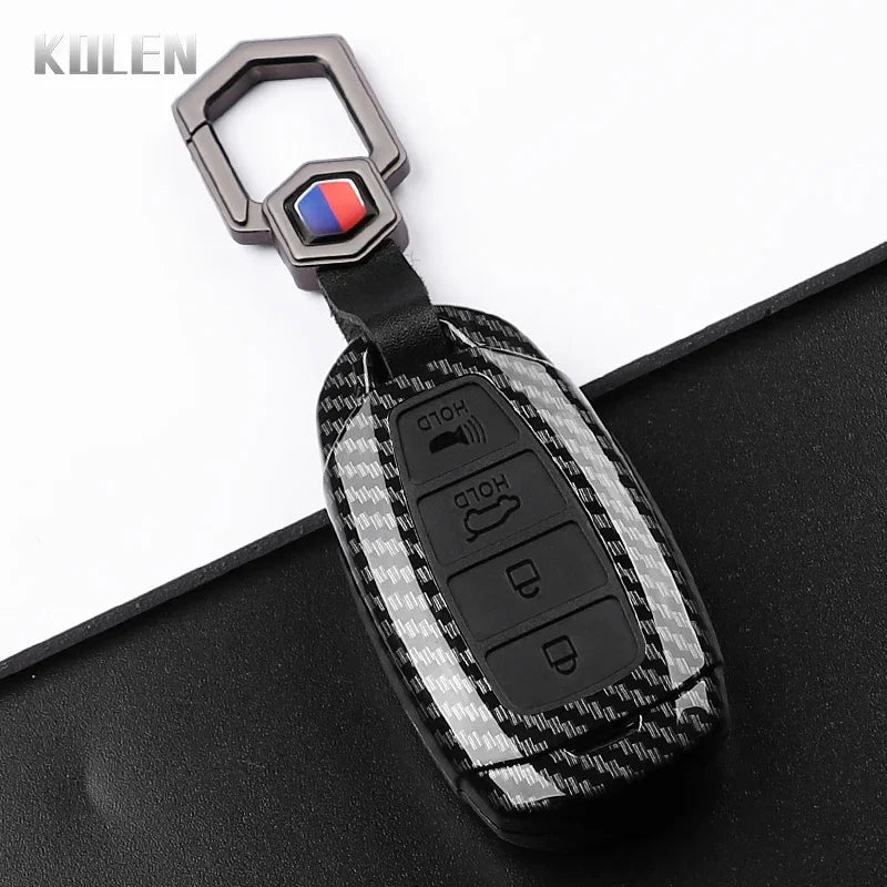 Car Key Cover Compatible with Hyundai i30 ix25 Elantra Kona Solaris Azera Grandeur IG TM Accent Santa Fe – Carbon Fiber Style