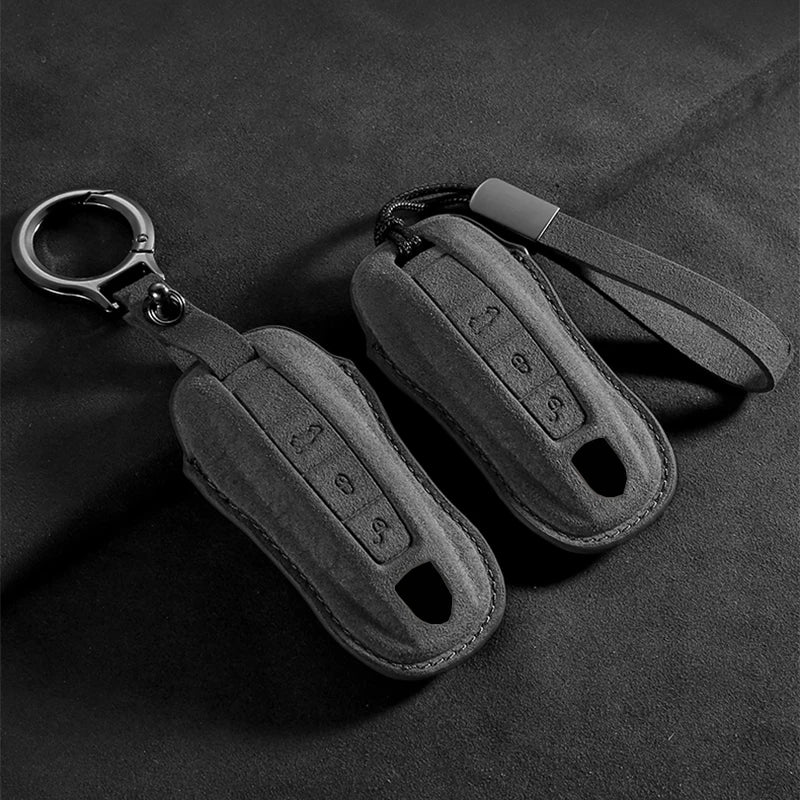 Suede Remote Key Fob Case Compatible with Porsche 958, Macan, 911, Panamera, 996, 991, Boxster, 987, 997, 2019, 2020