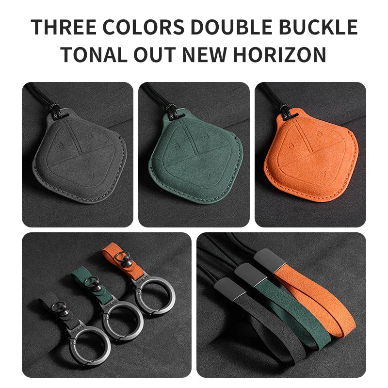 Suede Leather Car Key Fob Cover Compatible with SGMW Wuling Baojun Air, Yep, KiWi EV, E100, 630, 510, 730, 610, 530, 560, RS-5