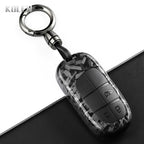 Car Key Cover Compatible with Jeep Renegade Grand Cherokee; Dodge Journey Charger; Chrysler 200 300 – Carbon Fiber Style