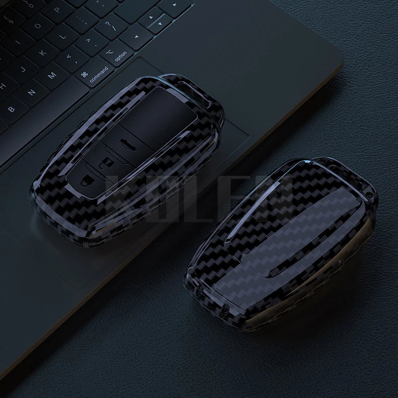 Car Key Cover Compatible with Toyota Prius Camry Corolla CHR C-HR RAV4 Land Cruiser Prado – Carbon Fiber Style