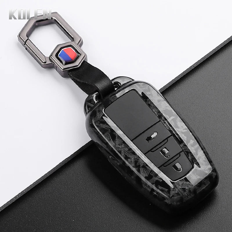 Car Key Cover Compatible with Toyota Prius Camry Corolla CHR C-HR RAV4 Land Cruiser Prado – Carbon Fiber Style