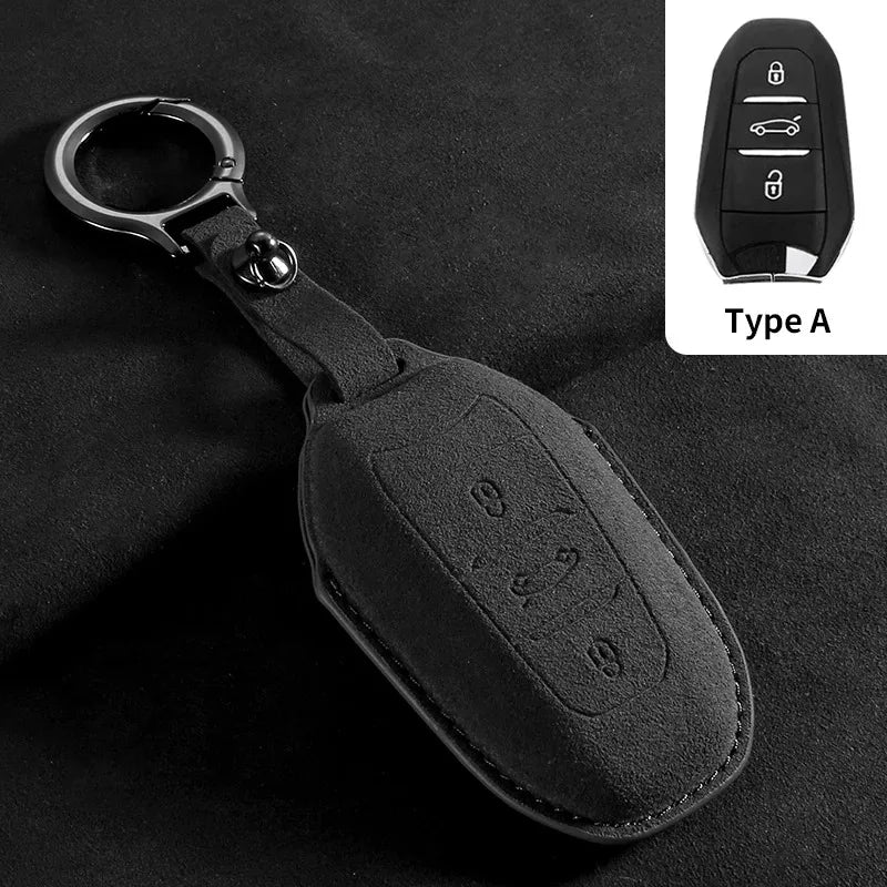 Suede Car Key Cover Compatible with Peugeot 308, 408, 508; Citroen C4L, C6, C3-XR, Picasso, DS3, DS4, DS5