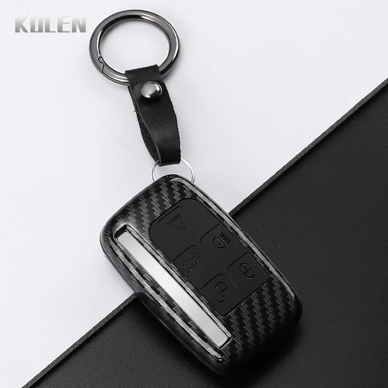 Car Key Cover Compatible with Jaguar XE XJ XF Guitar; Land Rover Range Rover Sport Evoque Freelander Velar Discovery 4 – Carbon Fiber Style
