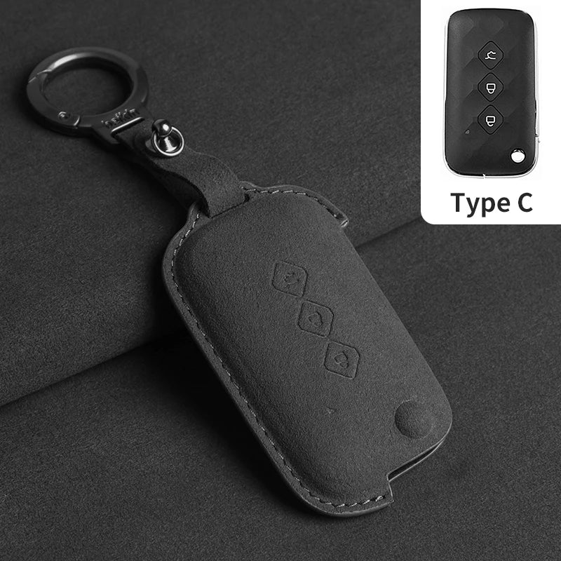 Suede Leather Car Key Fob Cover Compatible with SGMW Wuling Baojun Air, Yep, KiWi EV, E100, 630, 510, 730, 610, 530, 560, RS-5