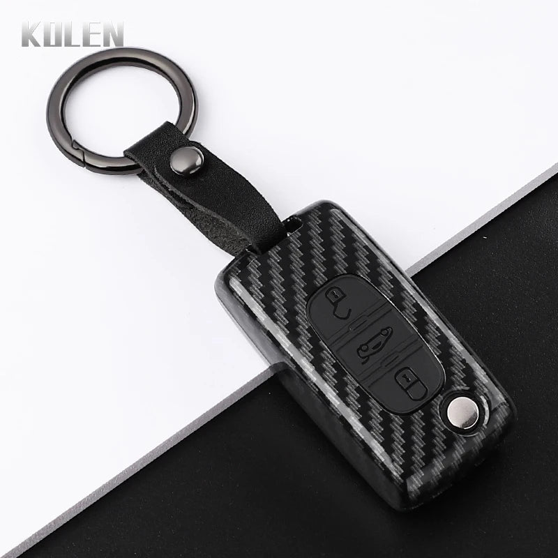 Car Key Cover Compatible with Peugeot 107 207 307 308 407 607 3008 5008; Citroen Xsara Picasso C5 C6 C8 – Carbon Fiber Style