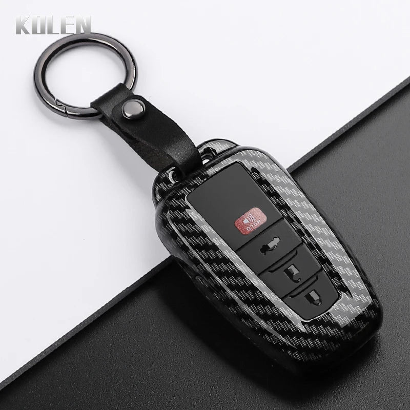 Car Key Cover Compatible with Toyota Prius Camry Corolla CHR C-HR RAV4 Land Cruiser Prado – Carbon Fiber Style