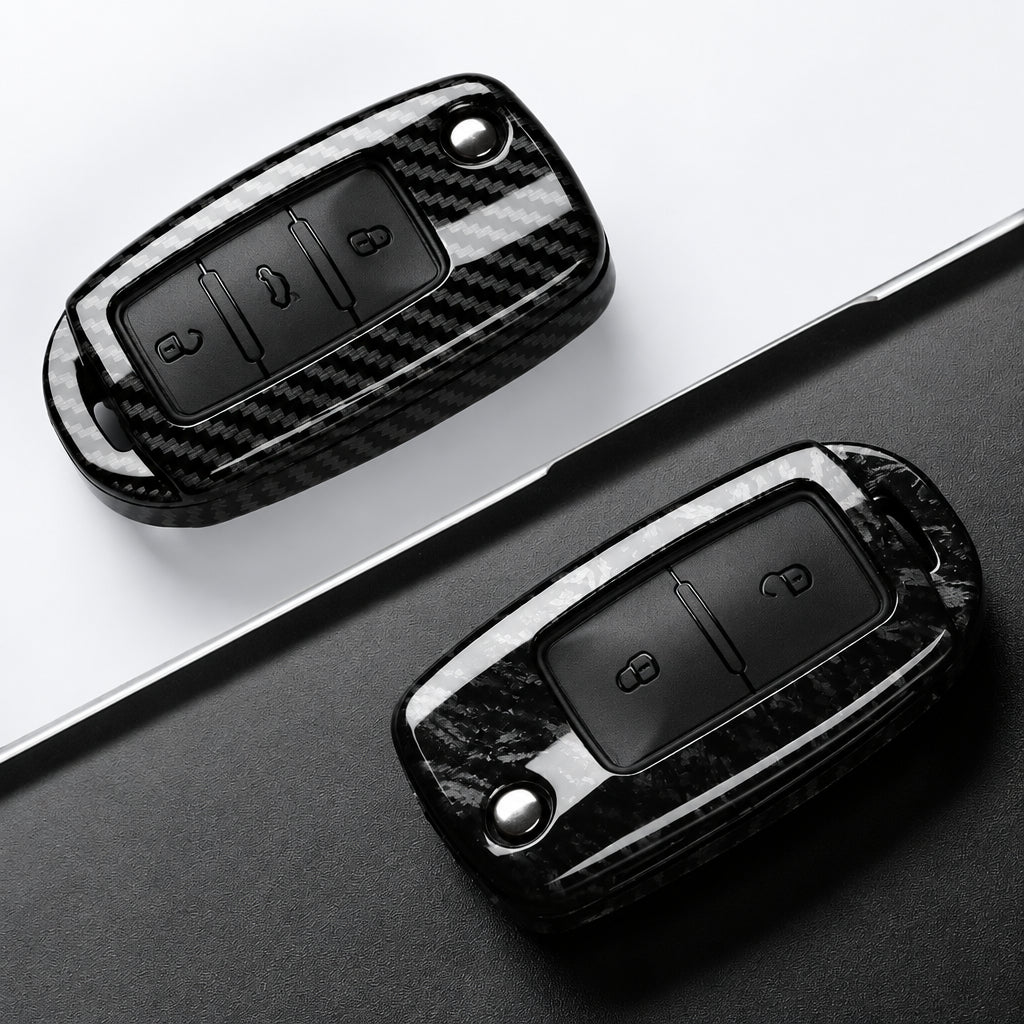 Car Key Cover Compatible with Volkswagen (VW) Polo Tiguan Passat B5 B6 B7 Golf 4 5 6 MK6 Jetta Lavida – Carbon Fiber Style