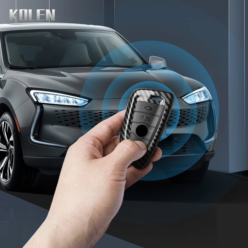 Car Key Cover Compatible with BMW X1 X3 X5 X6 X7 1 3 5 6 7 Series G20 G30 G11 F15 F16 G01 G02 F48 – Carbon Fiber Style