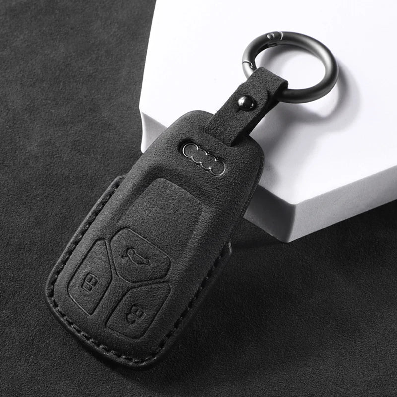 Suede Remote Key Fob Cover Compatible with Audi A4, B9, A5, A6, 8S, 8W, Q5, Q7, 4M, S4, S5, S7, TT, TTS, TFSI