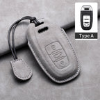 Leather Car Key Fob Cover Compatible with Audi A1, A3, 8P, A4, B8, B9, A5, A6, C7, A7, A8, Q3, Q5, Q7, Q8, C8, D5, 4M, RS3, S4, S5, S7, TT, e-tron