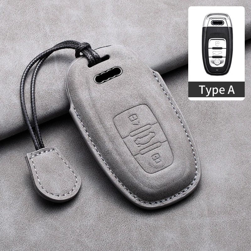Leather Car Key Fob Cover Compatible with Audi A1, A3, 8P, A4, B8, B9, A5, A6, C7, A7, A8, Q3, Q5, Q7, Q8, C8, D5, 4M, RS3, S4, S5, S7, TT, e-tron