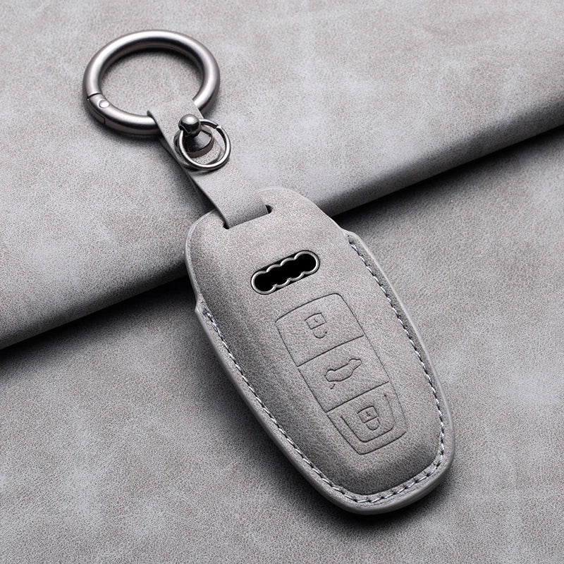 Leather Remote Key Fob Cover Compatible with Audi A4, B9, A5, A6, 8S, 8W, Q5, Q7, 4M, S4, S5, S7, TT, TTS, TFSI