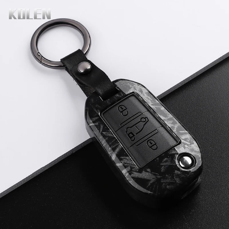 Car Key Cover Compatible with Peugeot 208 301 307 308 508 2008 3008 5008 Expert; Citroen C3 C4 C5 Cactus C6 C8 – Carbon Fiber Style