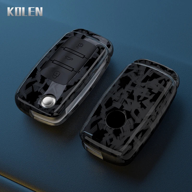 Car Key Cover Compatible with Volkswagen (VW) Polo Golf Passat Beetle Tiguan; SEAT Leon Altea; Skoda Octavia Kodiaq – Carbon Fiber Style
