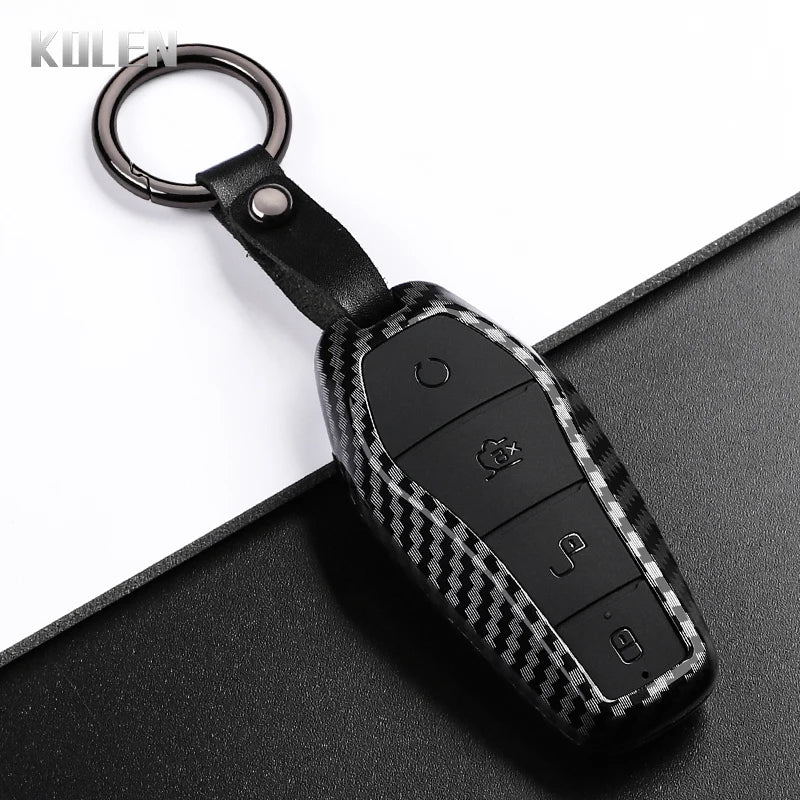 Car Key Cover Compatible with BYD Han EV Tang DM Qin Plus Song Pro Max Yuan Dolphin E2 – Carbon Fiber Style