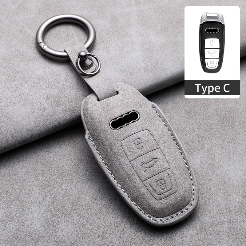 Leather Remote Key Fob Cover Compatible with Audi A4, B9, A5, A6, 8S, 8W, Q5, Q7, 4M, S4, S5, S7, TT, TTS, TFSI
