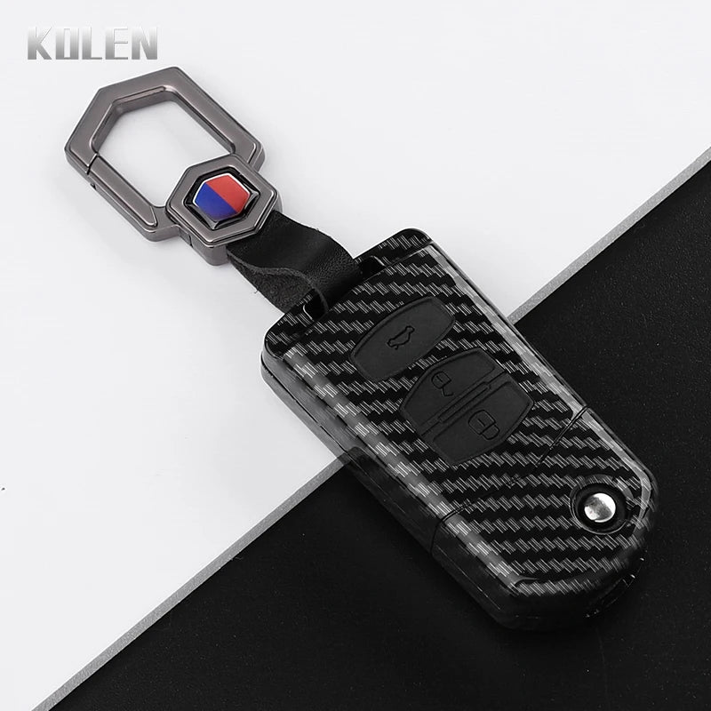Flip Key Cover Compatible with Mazda 2 3 5 6 8 CX7 CX-7 CX5 CX-5 CX9 CX-9 MX5 MX-5 M6 RX8 RX-8 – 2/3/4 Buttons – Carbon Fiber Style