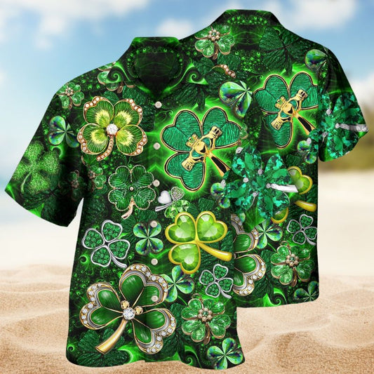 Shamrock Irish Leaf Diamond Hawaiian Shirt For Beach Days, Summer Outings, And Thoughtful Gift Giving