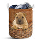 Shar Pei Dog Rattan Texture Laundry Basket For Bathroom Bedroom Storage