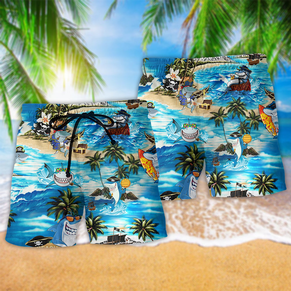Pirate Shark Bar Ocean Beach Shorts Pattern Detail For Casual Outings And Everyday Comfort