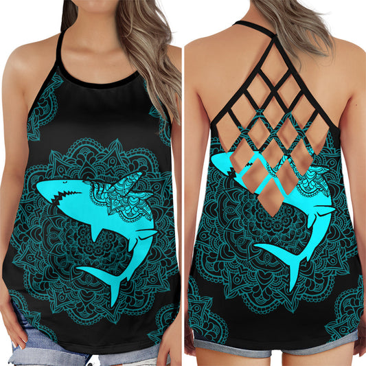 Shark Ocean Wave Power Hollow Tank Top For Beach Vacations And Casual Wear