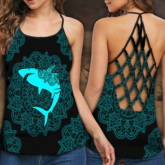 Blue Shark Ocean Lover Hollow Tank Top For Beach Vacations And Casual Wear